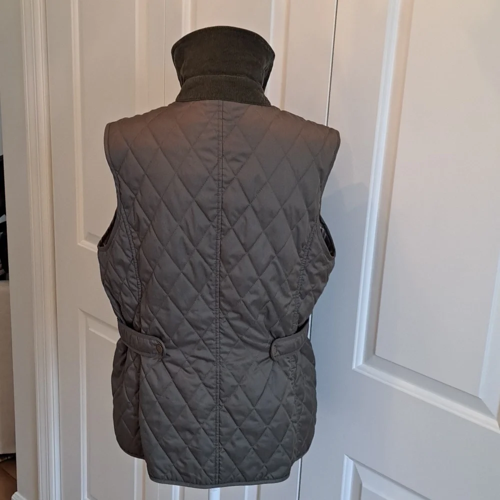 L.L.Bean Womens Classic Preppy Quilted Olive Green Field/Utility Vest Zip/Snap M